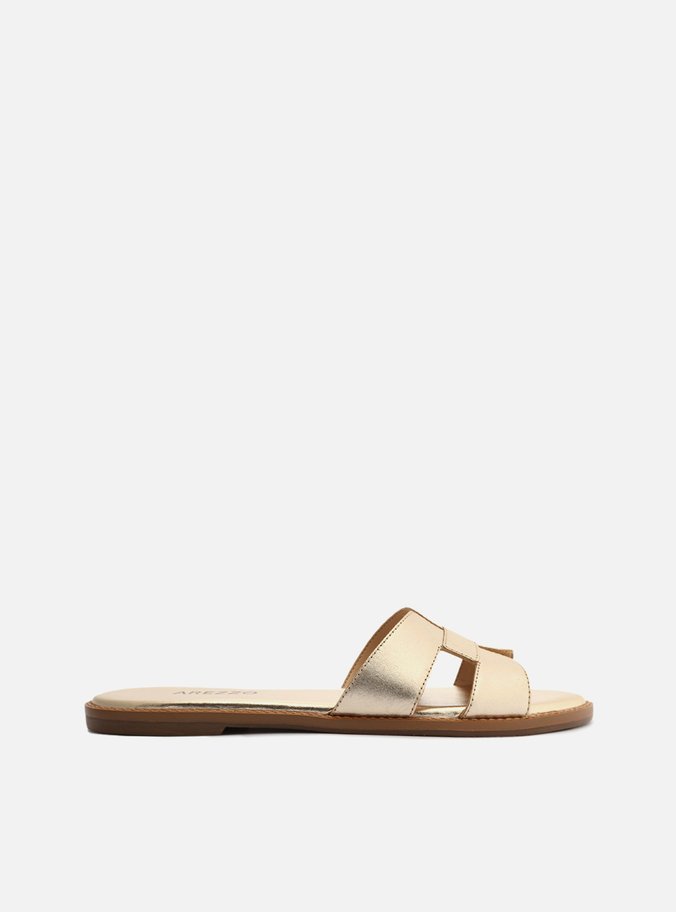 Chinelo Couro Croco H Dourado