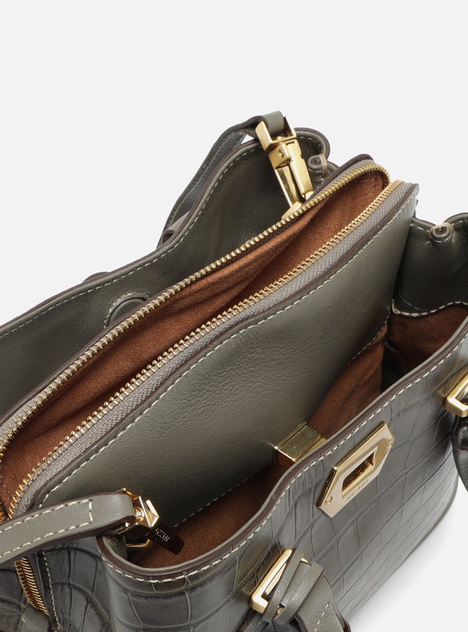 Bolsa Tote Cinza Couro Média Croco Charm