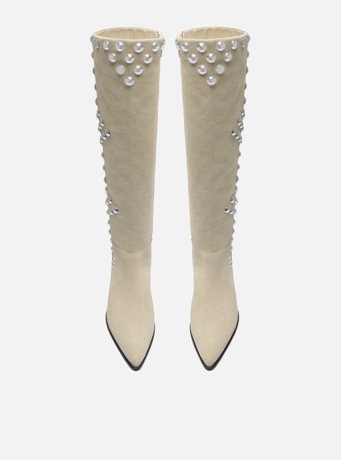 Bota Bege Camurça Cano Longo Western Hazel