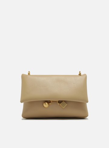 Bolsa Tiracolo Bege Couro Média Esfera Cubo