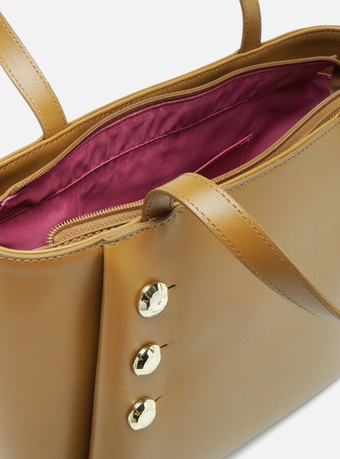 Bolsa Shopping Marrom Grande Detalhe Metais
