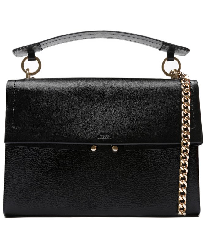 Bolsa Satchel Preta Couro Cora Grande