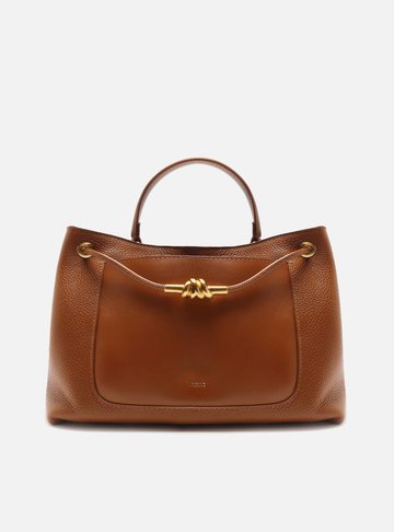 Bolsa Tote Marrom Couro Média Nó Metal