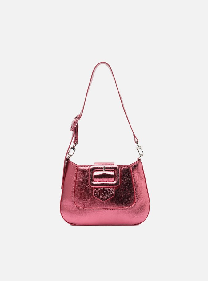 Bolsa Tiracolo Rosa Couro Pequena Fivela