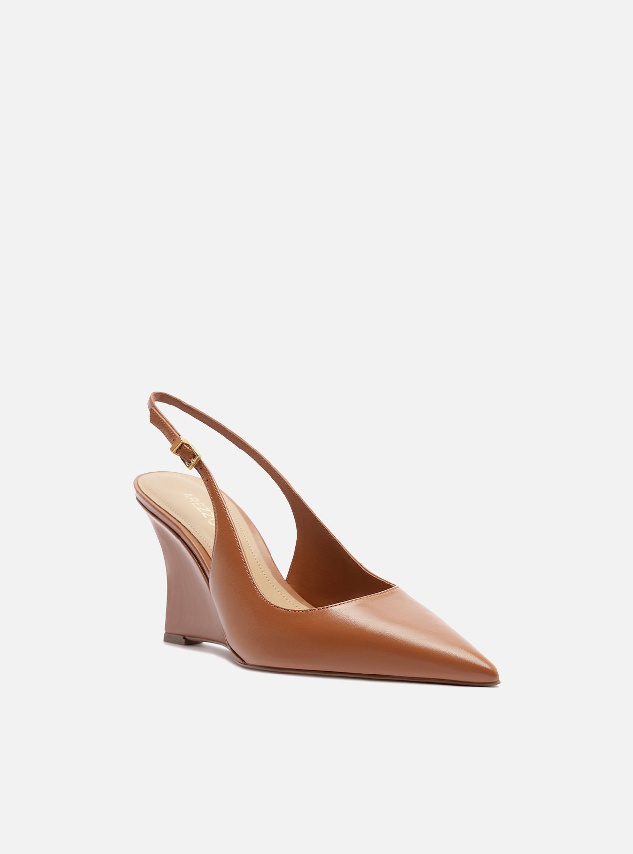 Scarpin Caramelo Couro Salto Alto Anabela Slingback — foto 2