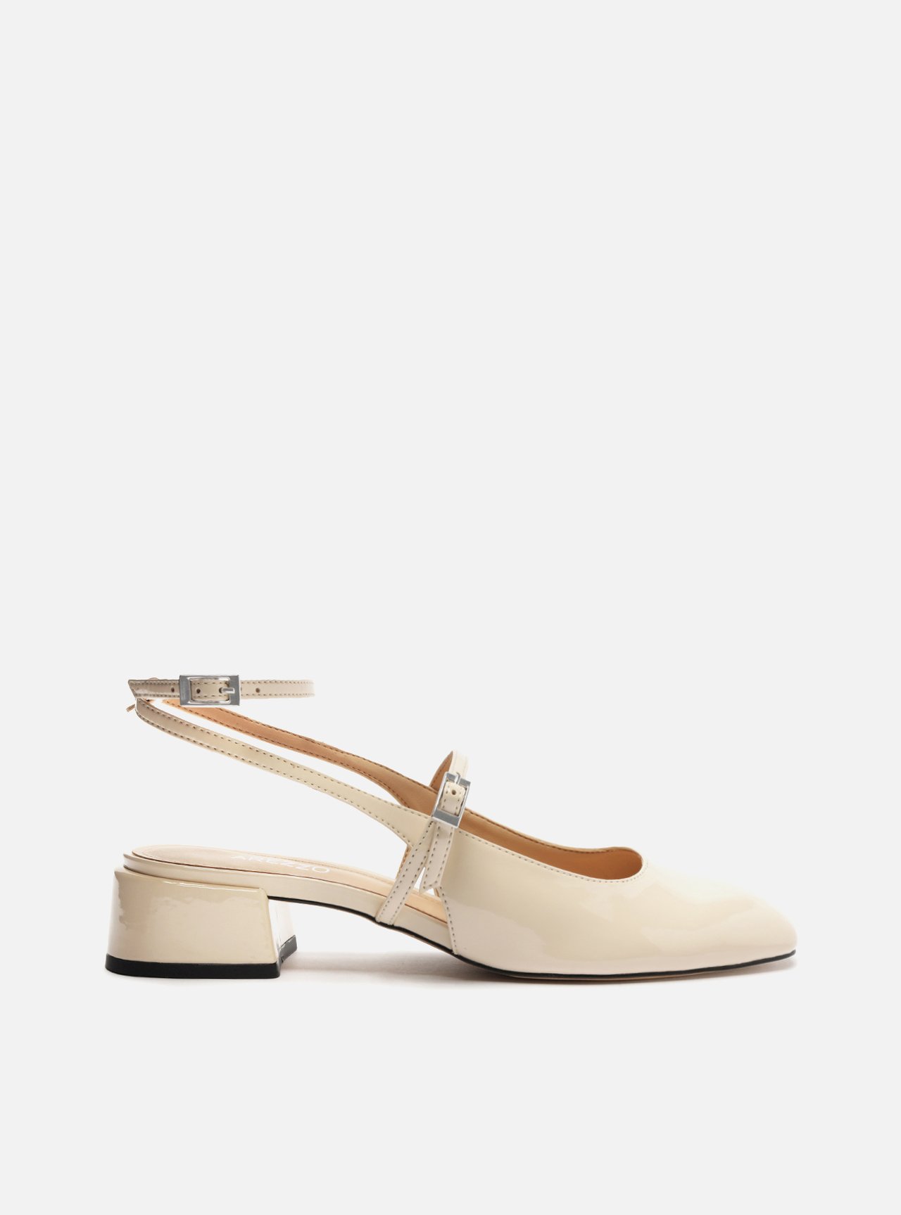 Sapato Boneca Off-White Verniz Aberto Tiras Fivelas — foto 1