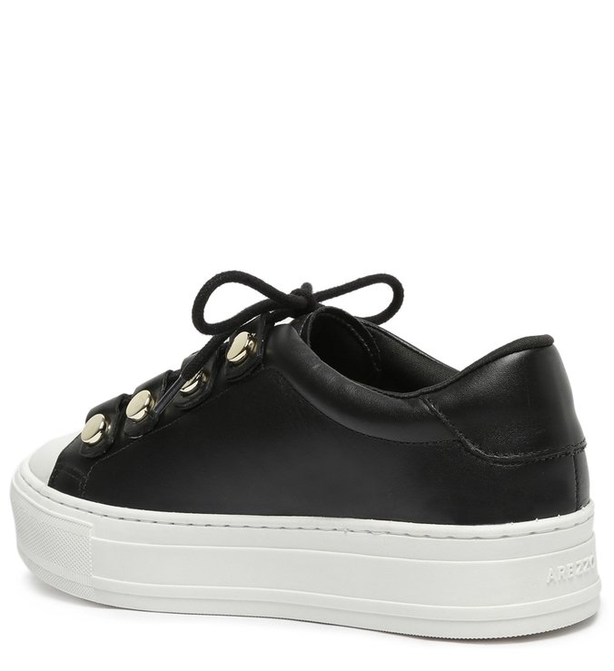 T nis Preto Couro Flatform Atacador