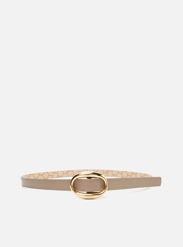 Cinto Cinza Couro Fino Fivela Oval Metal