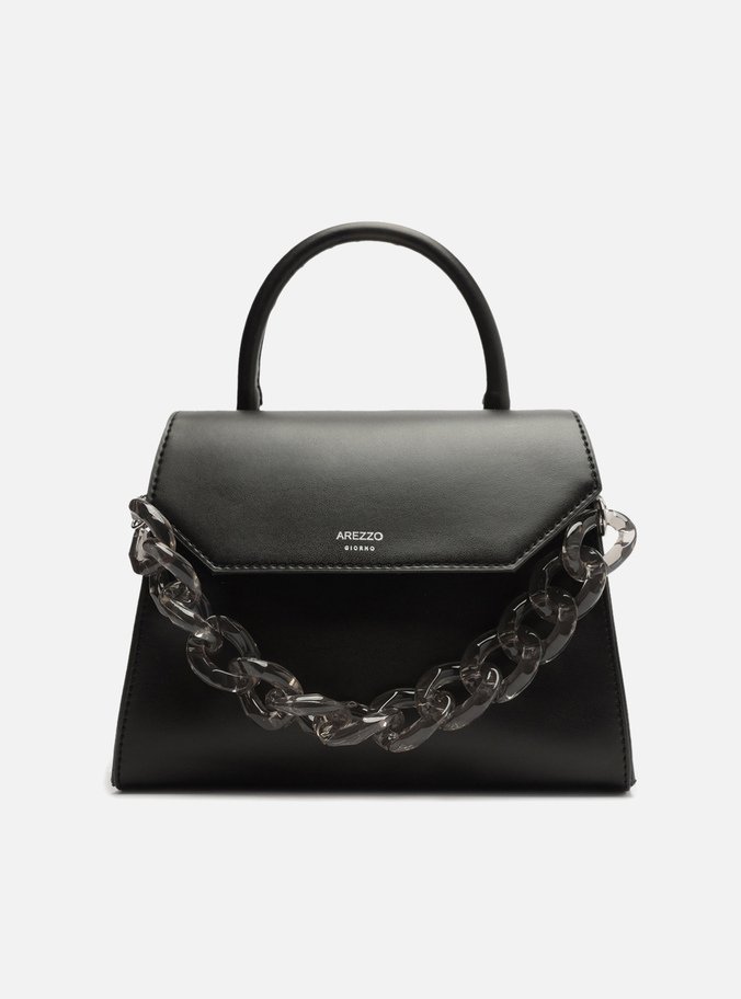 Bolsa Satchel Preta Iara Média Translúcida