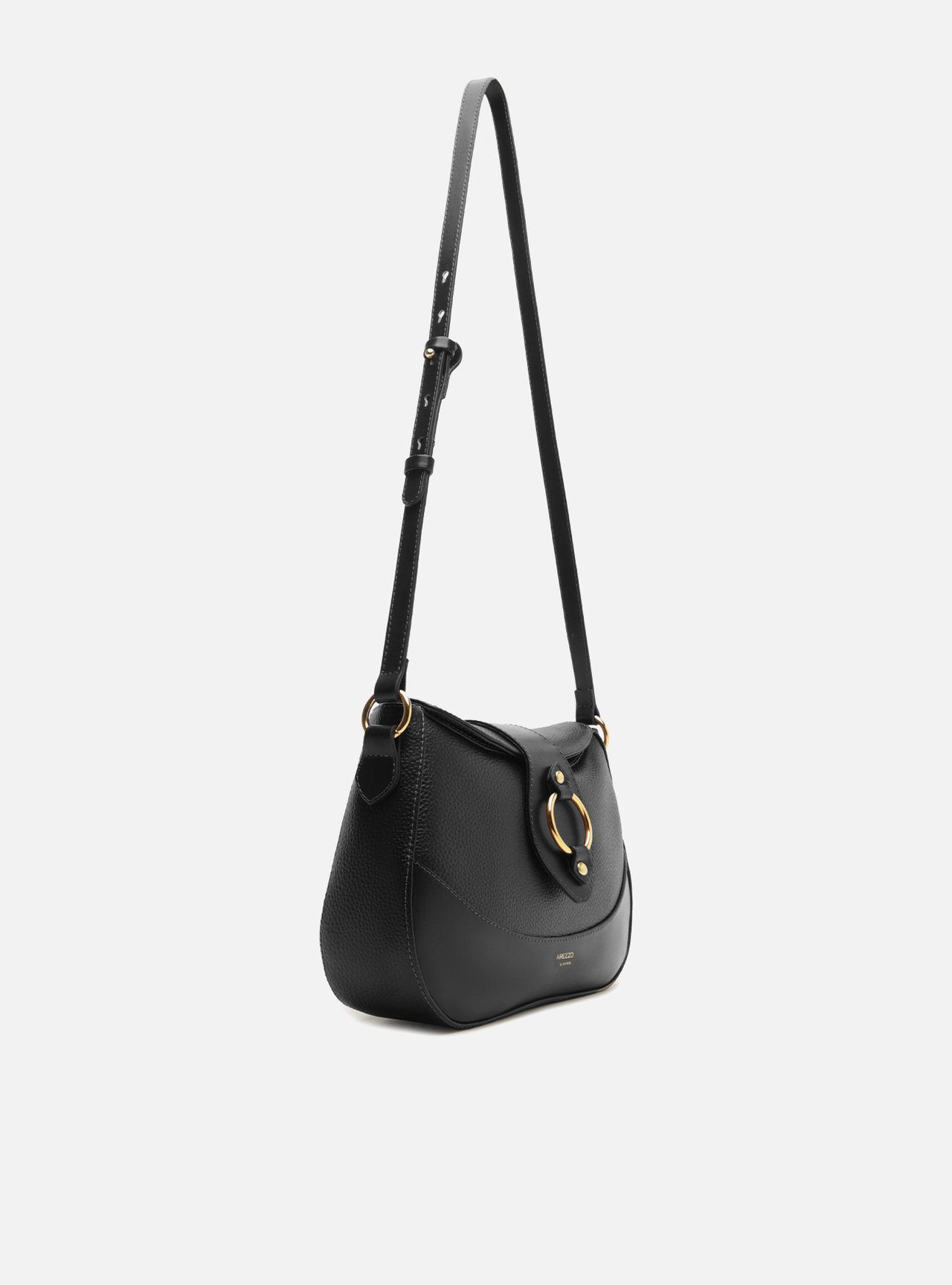 Bolsa Tiracolo Preta Média Argola Metal — foto 5