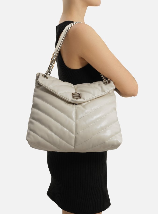 Bolsa Tiracolo Branca Couro Matelassê Grande