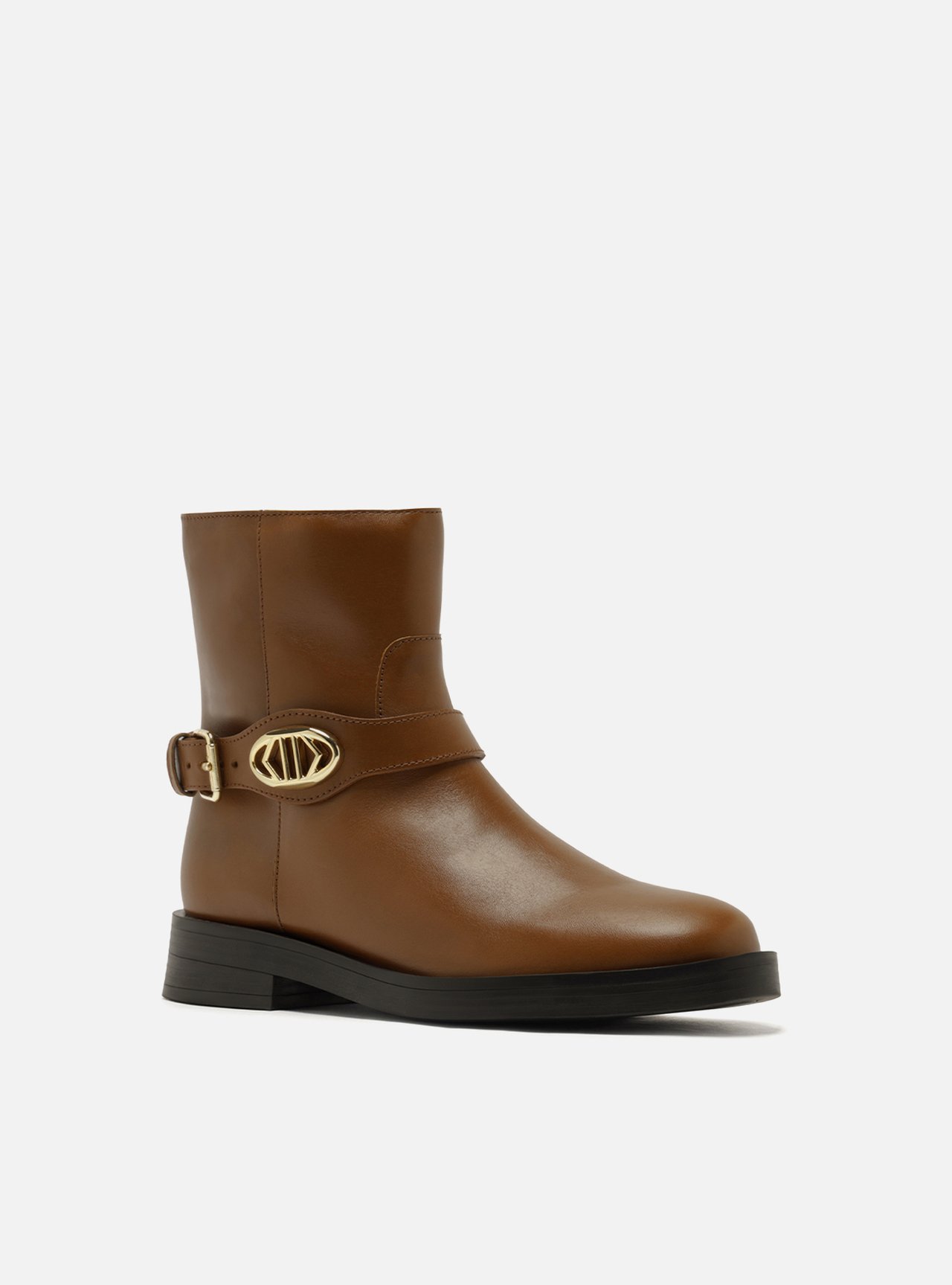 Bota Marrom Couro Cano Curto Detalhe Metal — foto 2