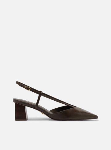 Scarpin Marrom Salto Bloco Slingback