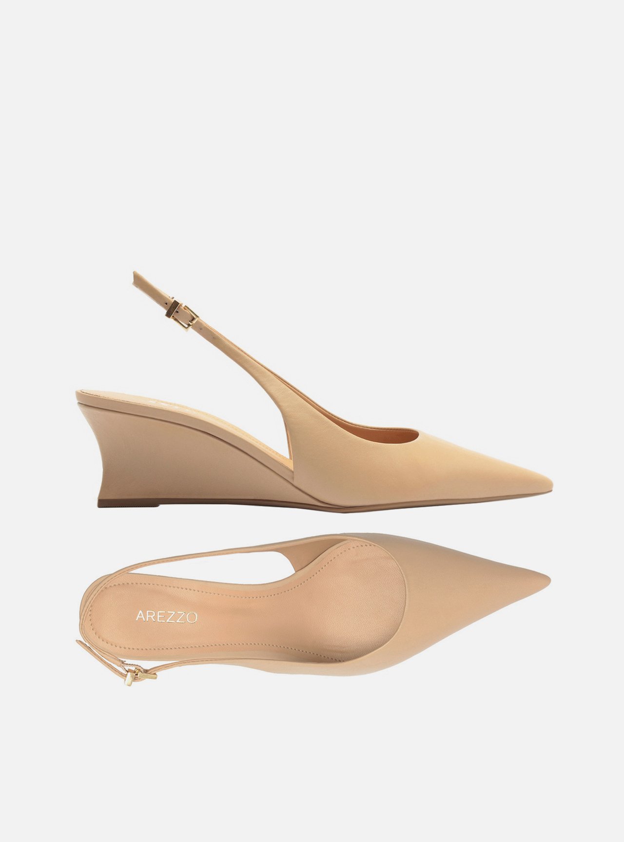 Scarpin Bege Couro Salto Baixo Anabela Slingback — foto 5