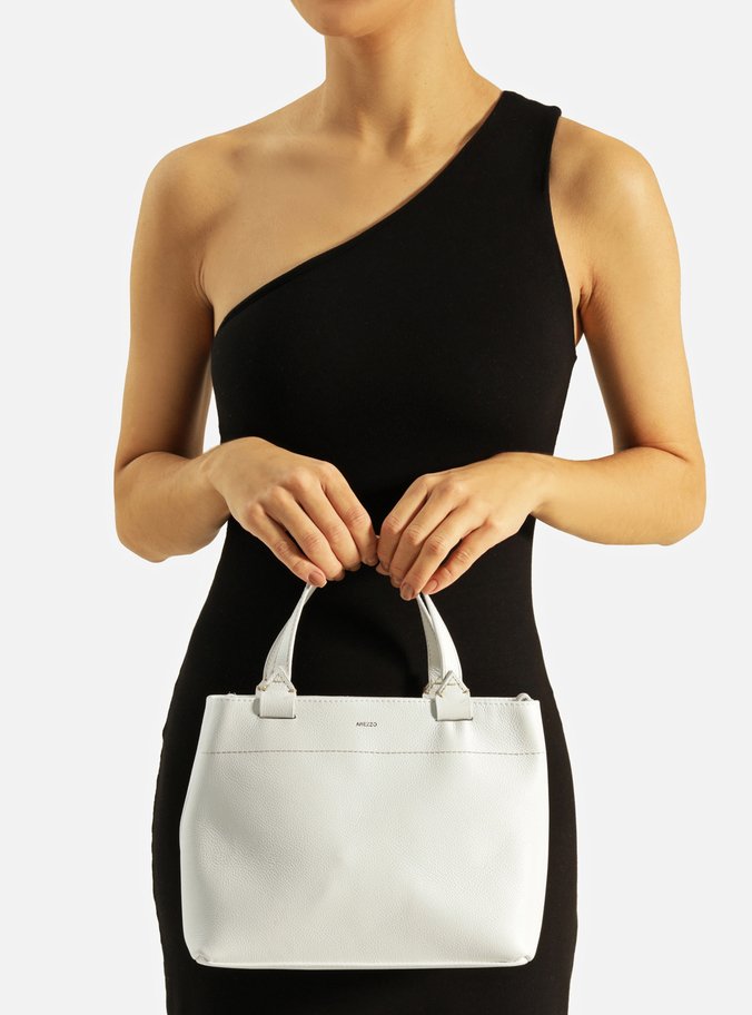 Bolsa Tote Branca Couro Média Costura