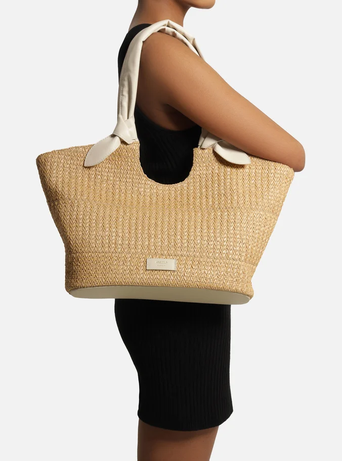 Bolsa Shopping Palha Grande Alças Off-White