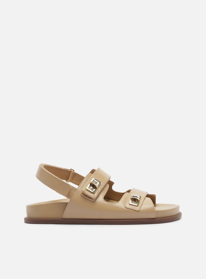 Sandália Papete Nude Couro Flatform Metais