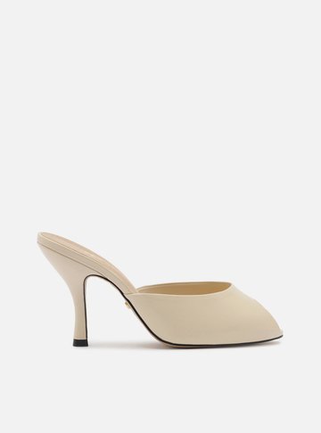 Mule Peep Toe Branca Couro Salto Alto
