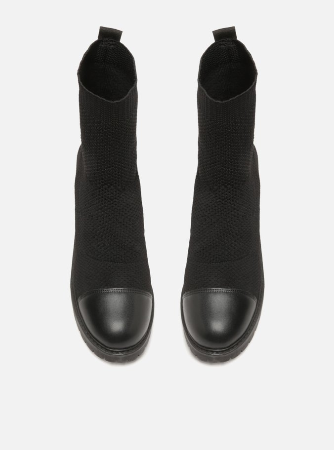Bota Preta Knit Cano Médio Tratorada Easy