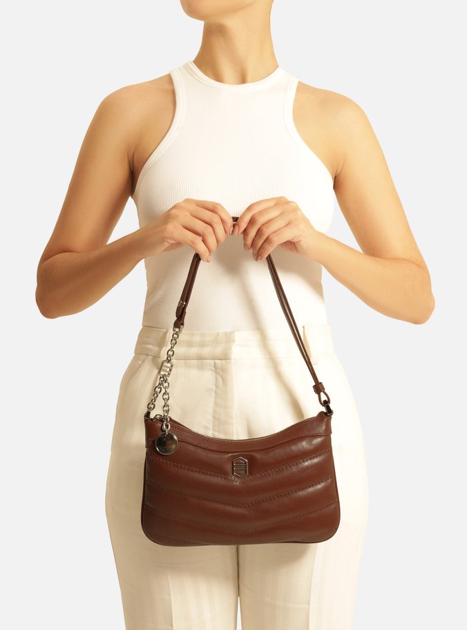 Bolsa Tiracolo Marrom Couro Média Costuras