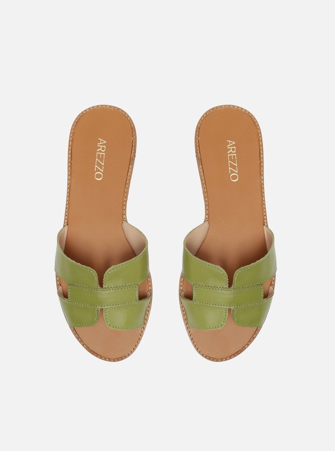 Rasteira Verde Couro Flat Tira H