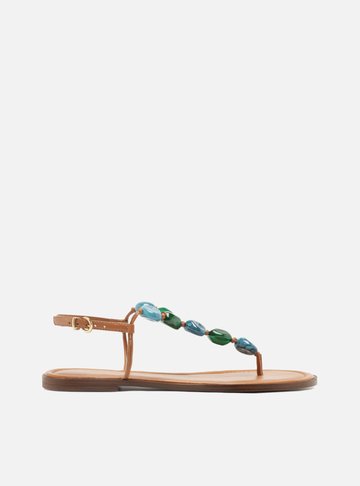Sandália Rasteira Marrom Slim Pedras Boho