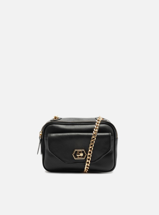 Bolsa Tiracolo Preta Couro Pequena Encaixe Metal