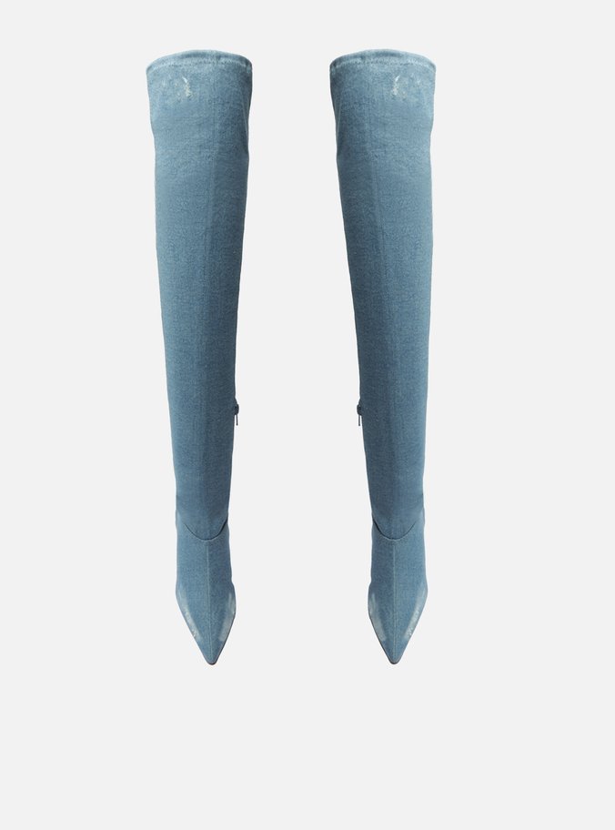 Bota Over The Knee Azul Denim Bico Fino Ivy