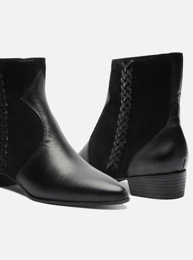 Bota Preta Couro Cano Curto Nobuck Trama