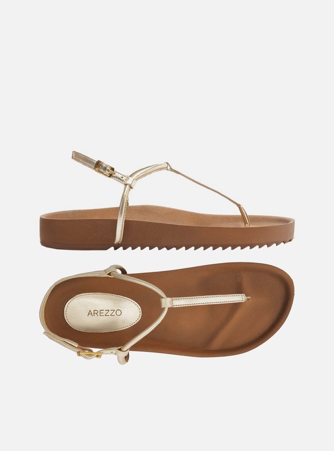 Sandália Papete Dourada Flatform Tiras Slim