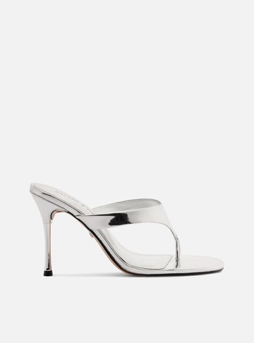 Sandália Prata Salto Alto Tira