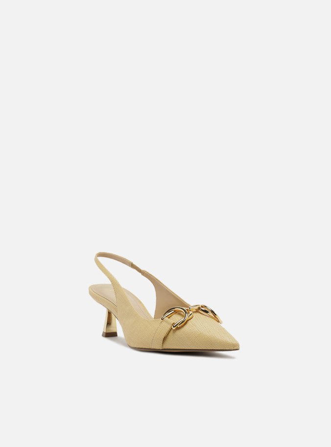 Scarpin Nude Tecido Bico Fino Slingback Bridão