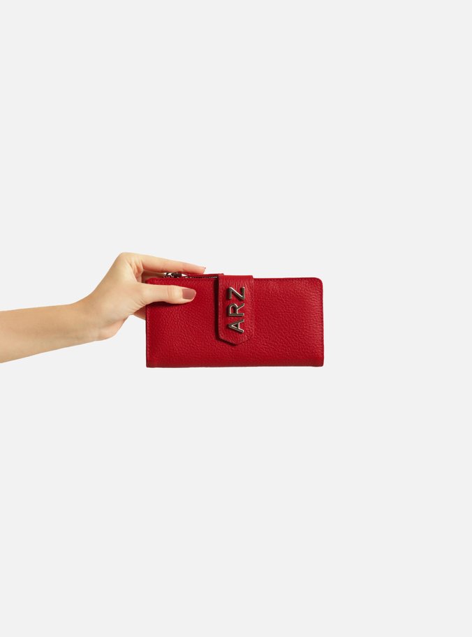 Carteira Vermelha Couro Média Metal ARZ