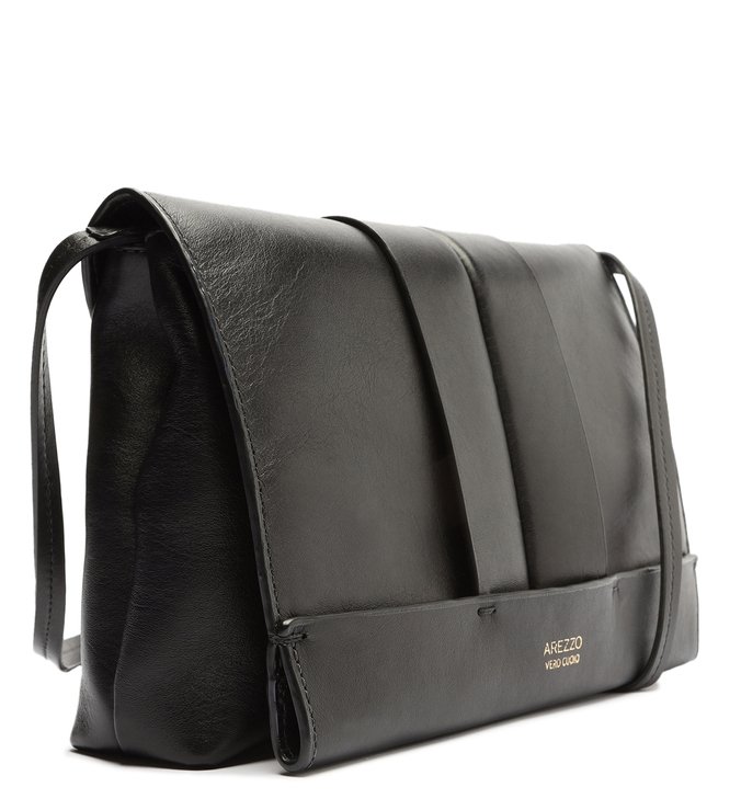 Bolsa Tiracolo Preta Couro Rebeca Média