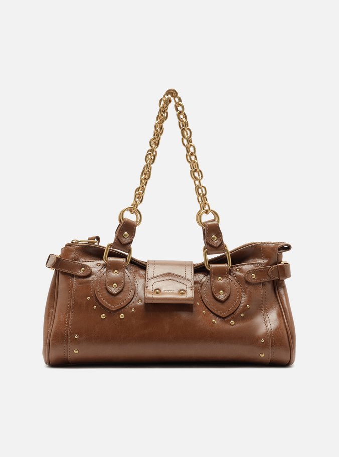 Bolsa Tote Marrom Couro Grande Rebites