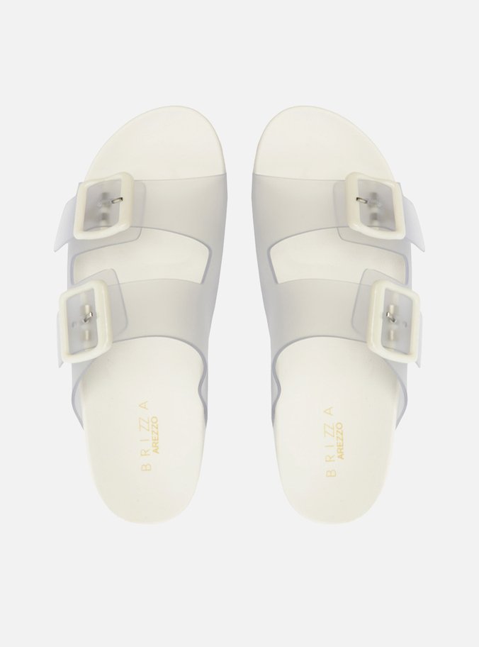 Chinelo Slide Cristal Branco Fivelas Brizza