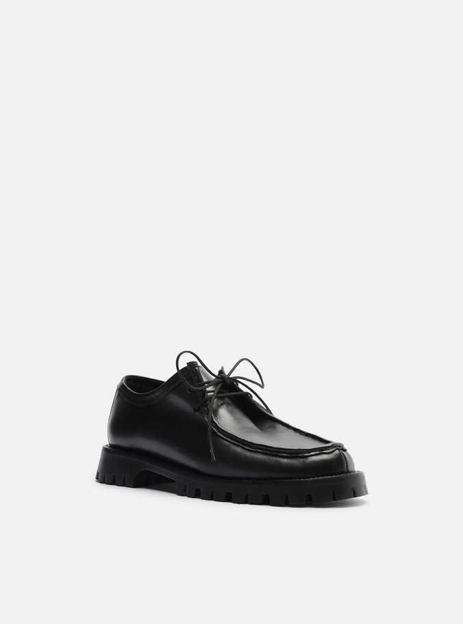 Mocassim Preto Couro Tratorado Amarração Siena