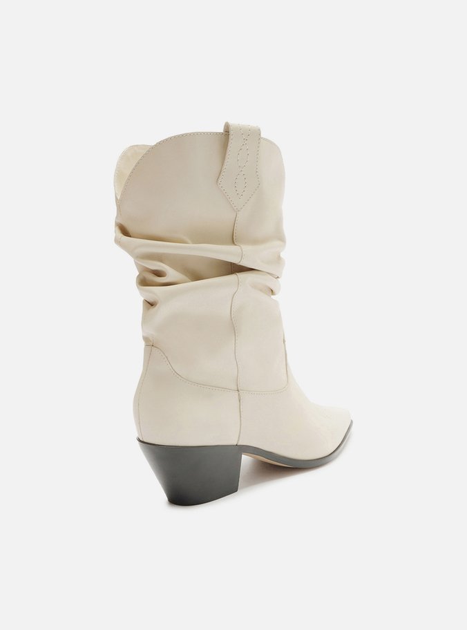 Bota Branca Couro Cano Curto Franzido Western