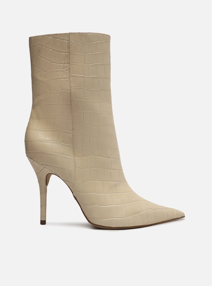 Bota Off-White Croco Cano Médio Salto Alto Fino