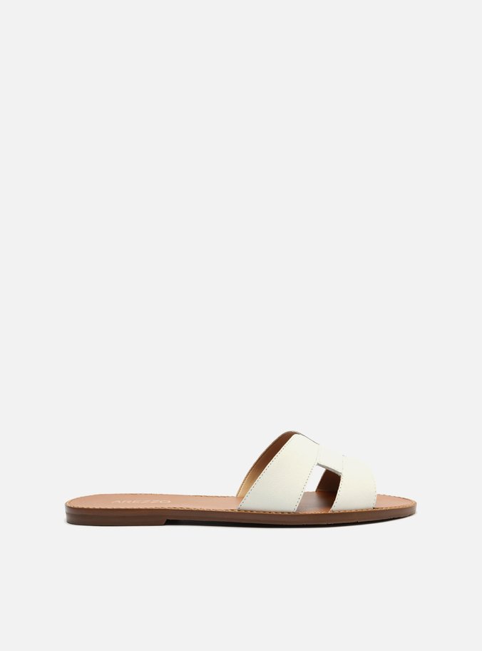 Rasteira Branca Couro Flat Tira H