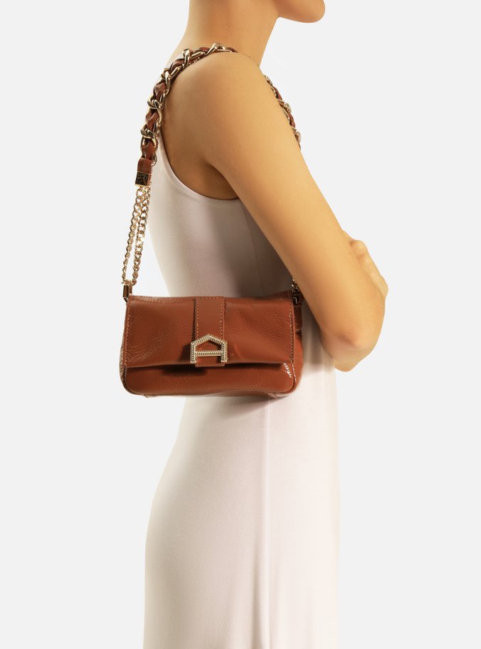 Bolsa Tiracolo Marrom Couro Pequena Gisele Corrente