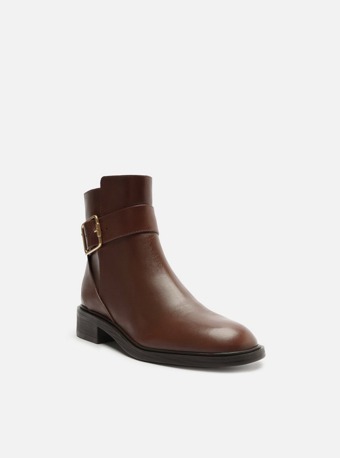 Bota Marrom Couro Cano Curto Tira Fivela