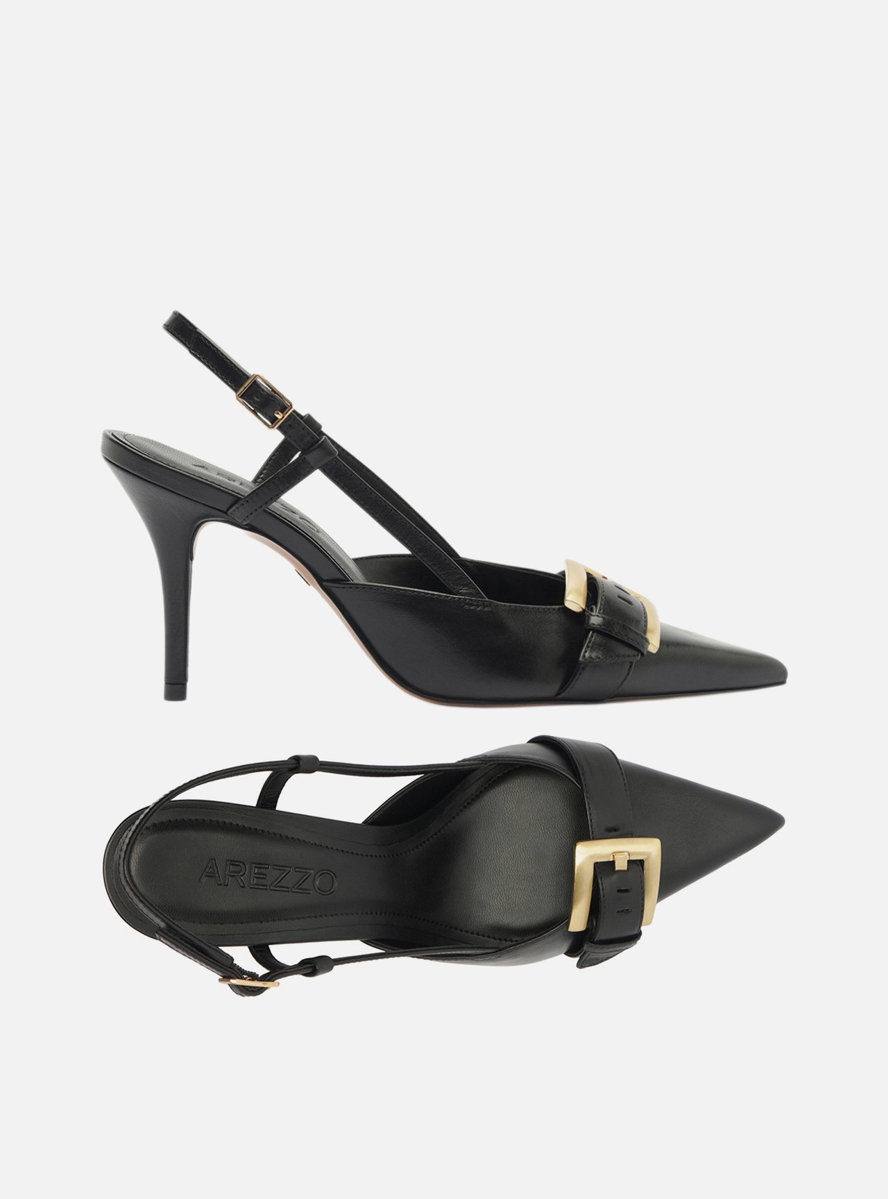 Scarpin Preto Couro Salto Fino Fivela Slingback — foto 6