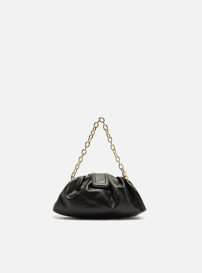 Bolsa Clutch Preta Couro Pequena Corrente
