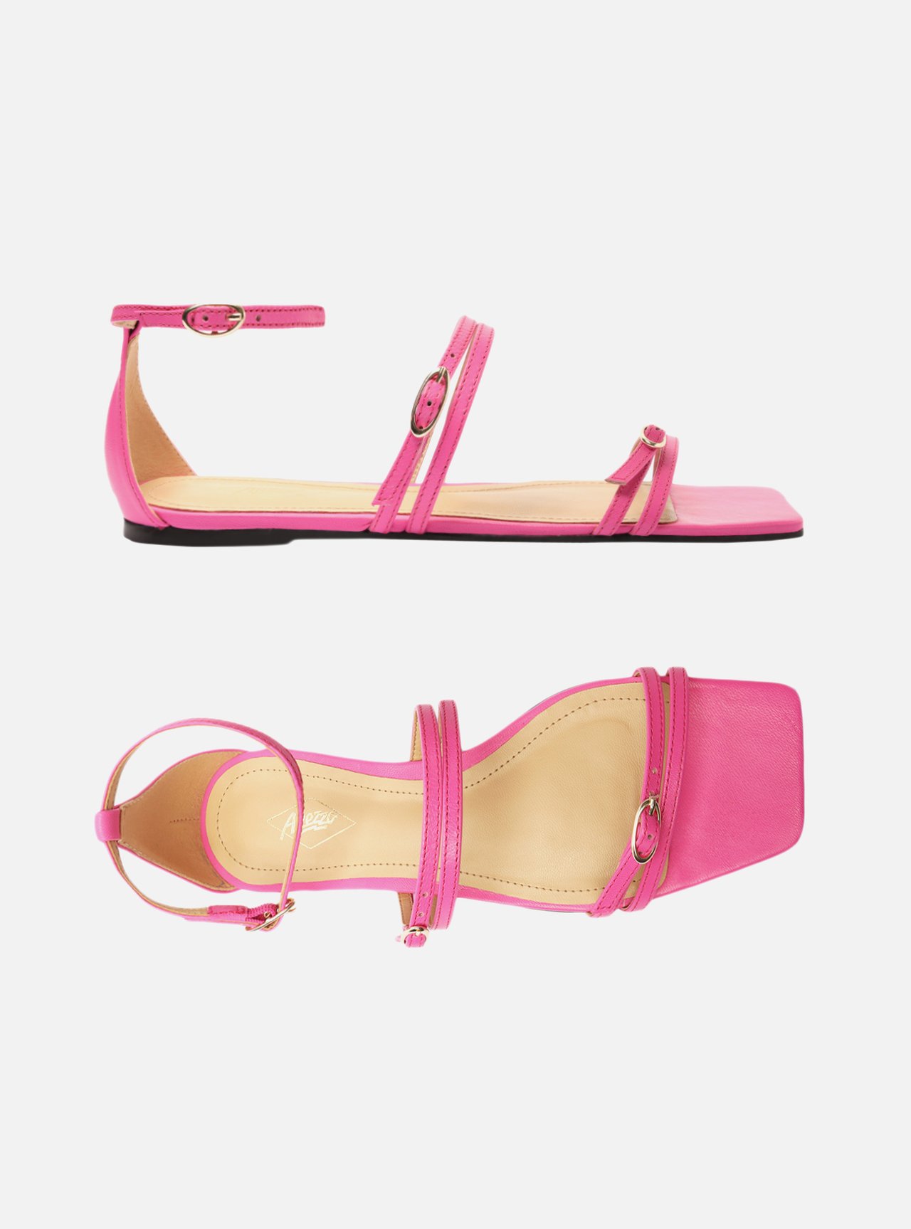 Sandália Rasteira Rosa Neon Bico Quadrado Tiras — foto 5