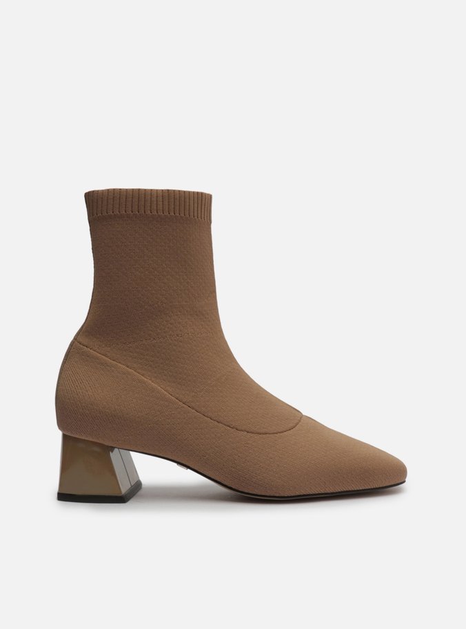 Bota Skinny Nude Knit Cano Médio