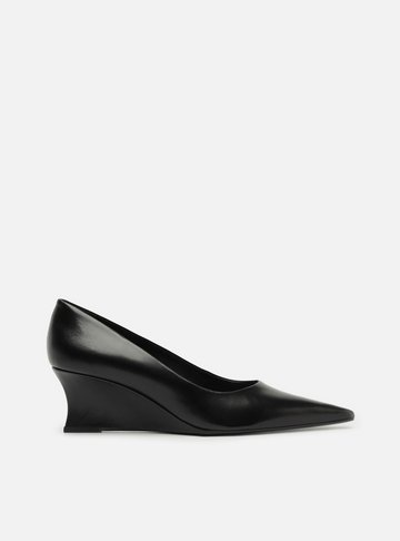 Scarpin Preto Couro Salto Baixo Anabela Bico Fino