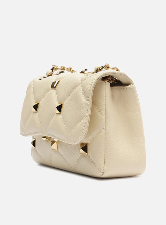 Bolsa Tiracolo Off-White Couro Mizz Pequena Tachas
