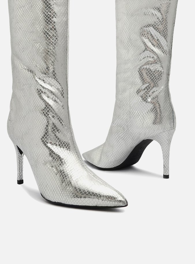 Bota Prateada Snake Cano Alto Salto Fino