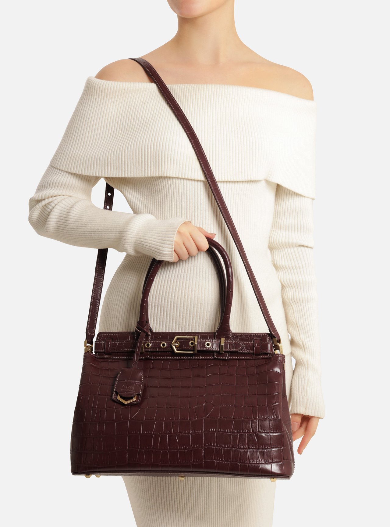 Bolsa Tote Vinho Couro Croco Grande Bag Charm — foto 6